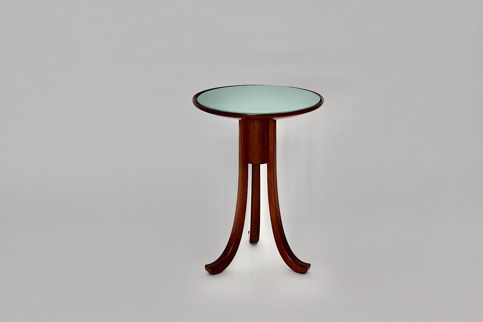 20th Century Art Deco Vintage Oak Green Glass Side Table attributed Josef Frank, 1930s Vienna For Sale