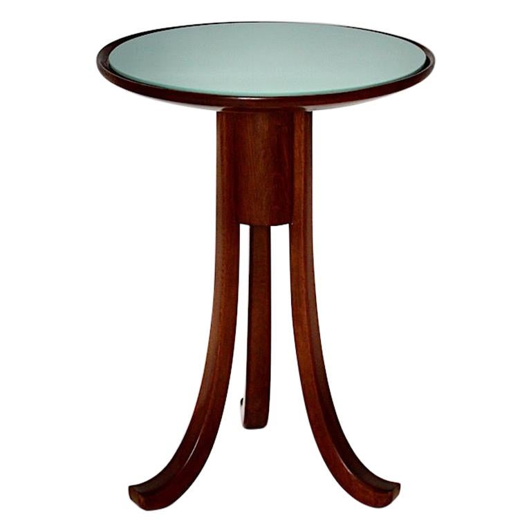 Art Deco Vintage Oak Green Glass Side Table attributed Josef Frank, 1930s Vienna For Sale