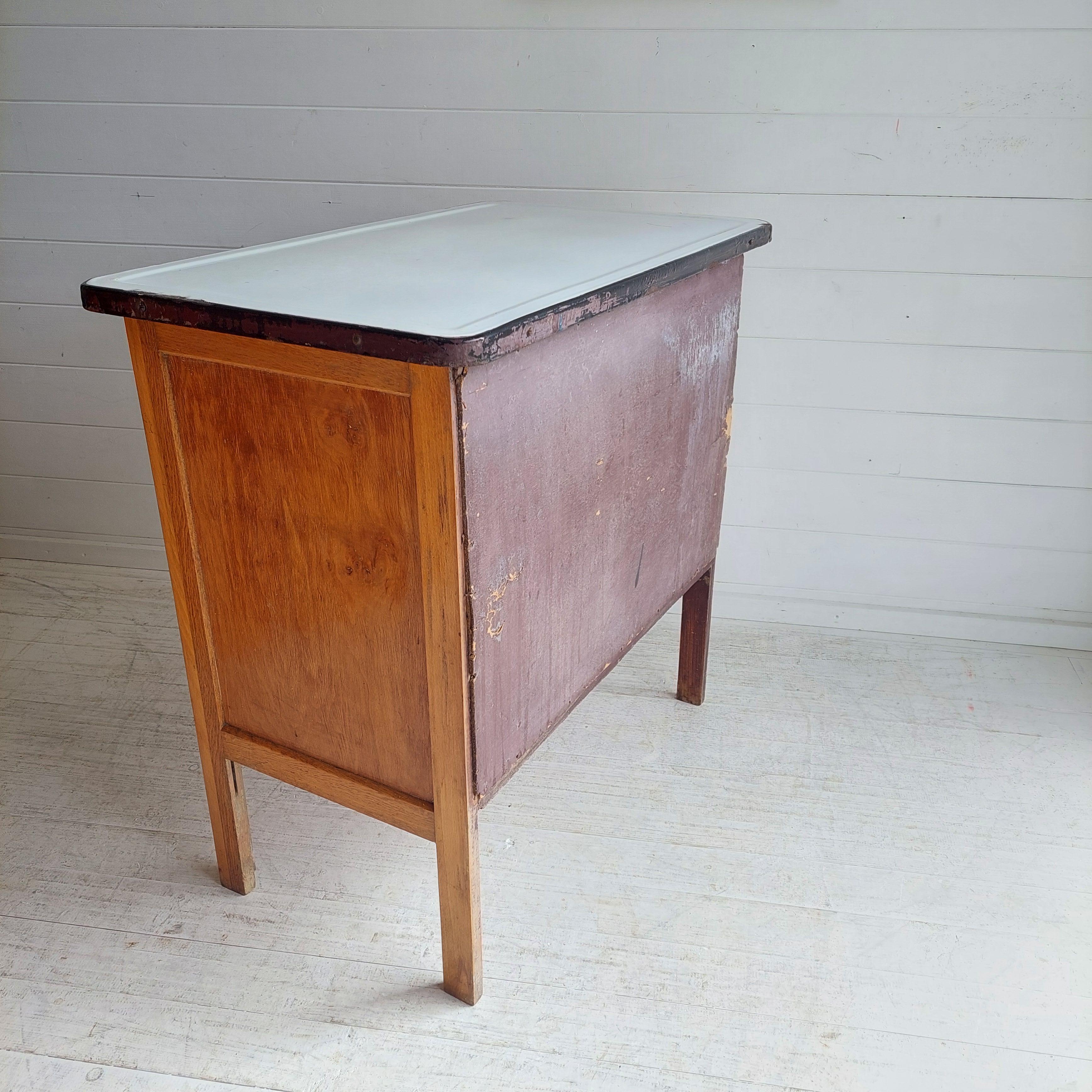 Art Deco Vintage Oak Kitchen Cupboard cabinet with Original White Enamel Top 30s 3