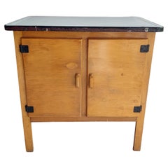 Art Deco Vintage Oak Kitchen Cupboard cabinet with Original White Enamel Top 30s