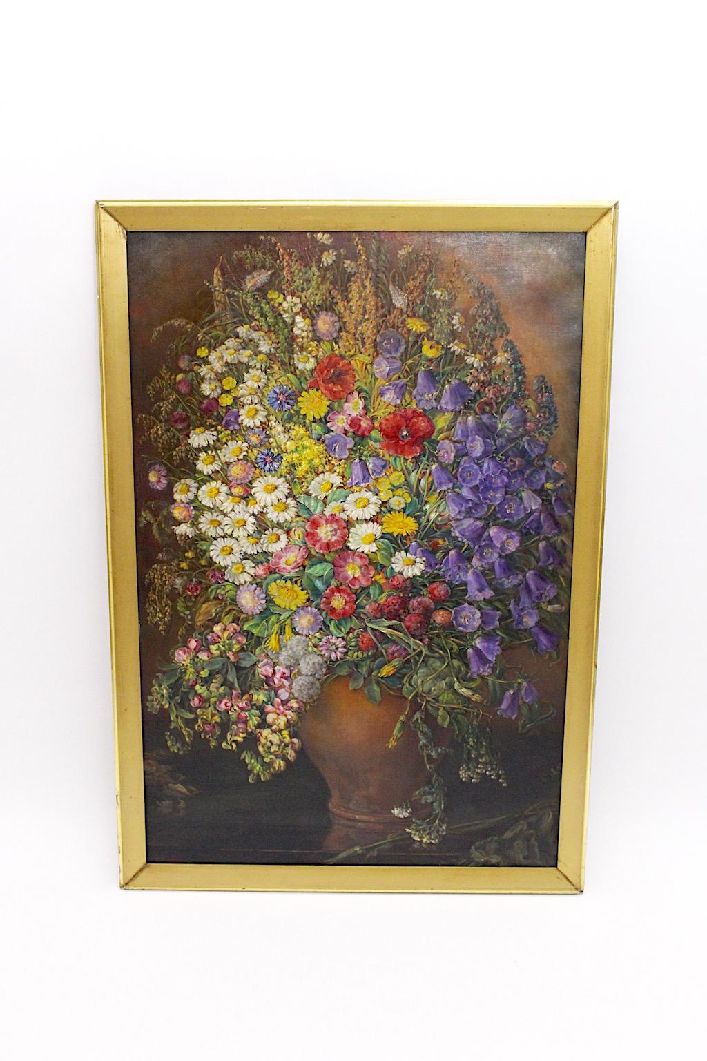 Art Deco Vintage Oil on Canvas Painting Huge Field Flower Emil Fiala 1933 Vienna For Sale 2