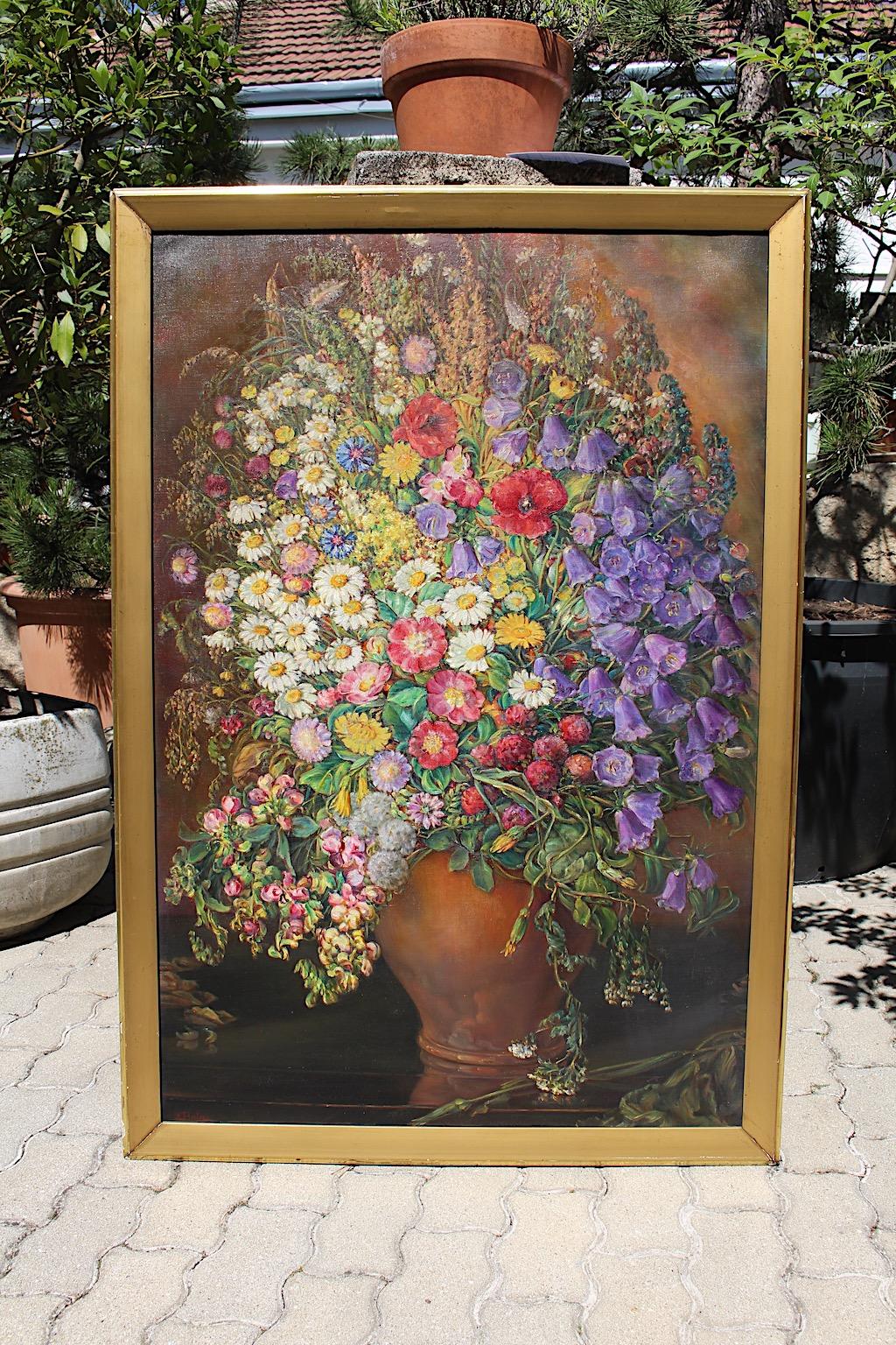 Art Deco Vintage Oil on Canvas Painting Huge Field Flower Emil Fiala 1933 Vienna For Sale 4