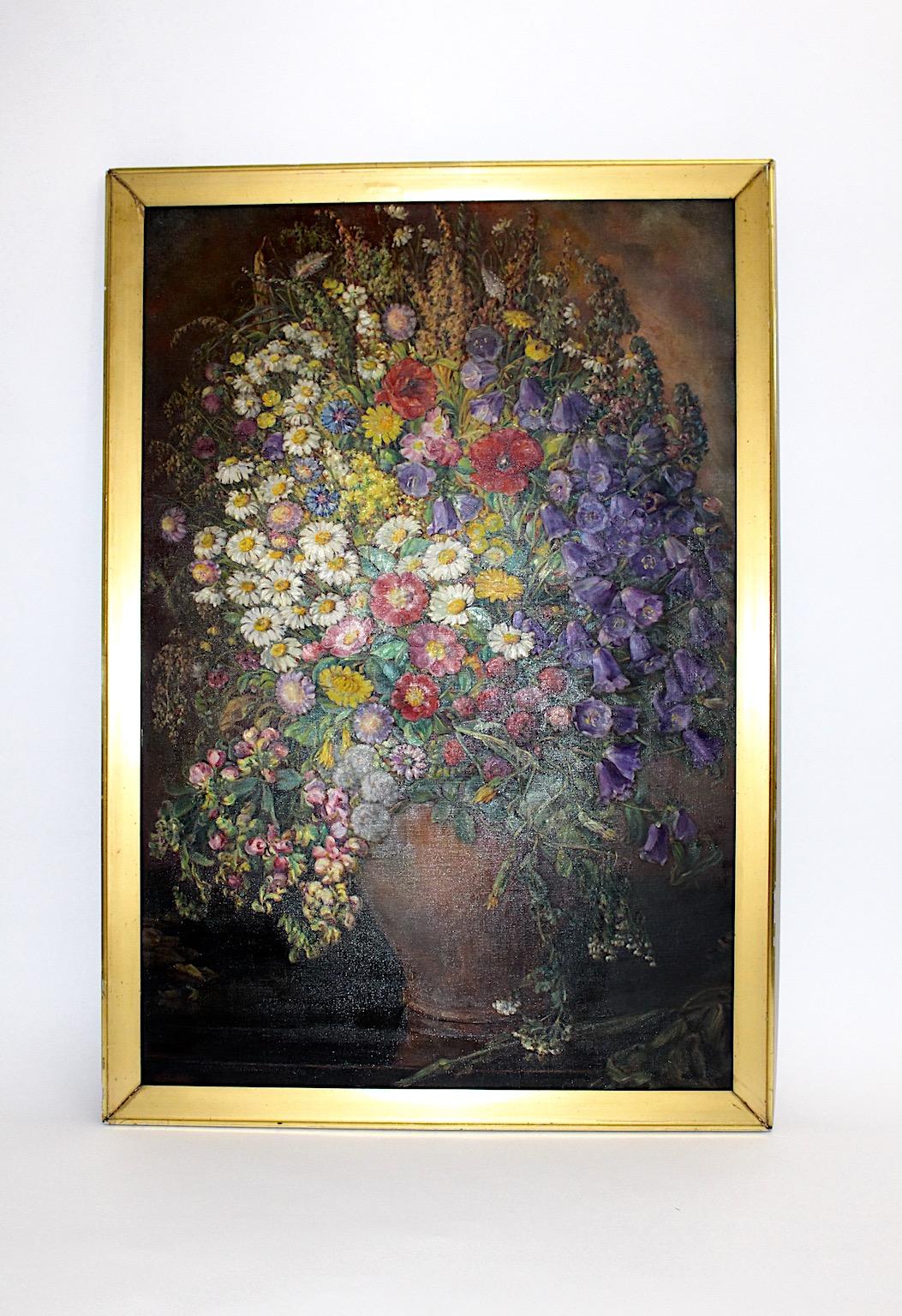 Art Deco Vintage Öl auf Leinwand Gemälde Huge Field Flower Emil Fiala 1933 Wien (Art déco) im Angebot