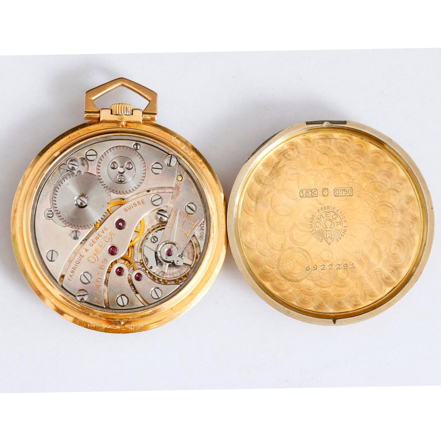 Art Deco Vintage Omega 18K Yellow Gold Pocket Watch In Excellent Condition For Sale In Dallas, TX