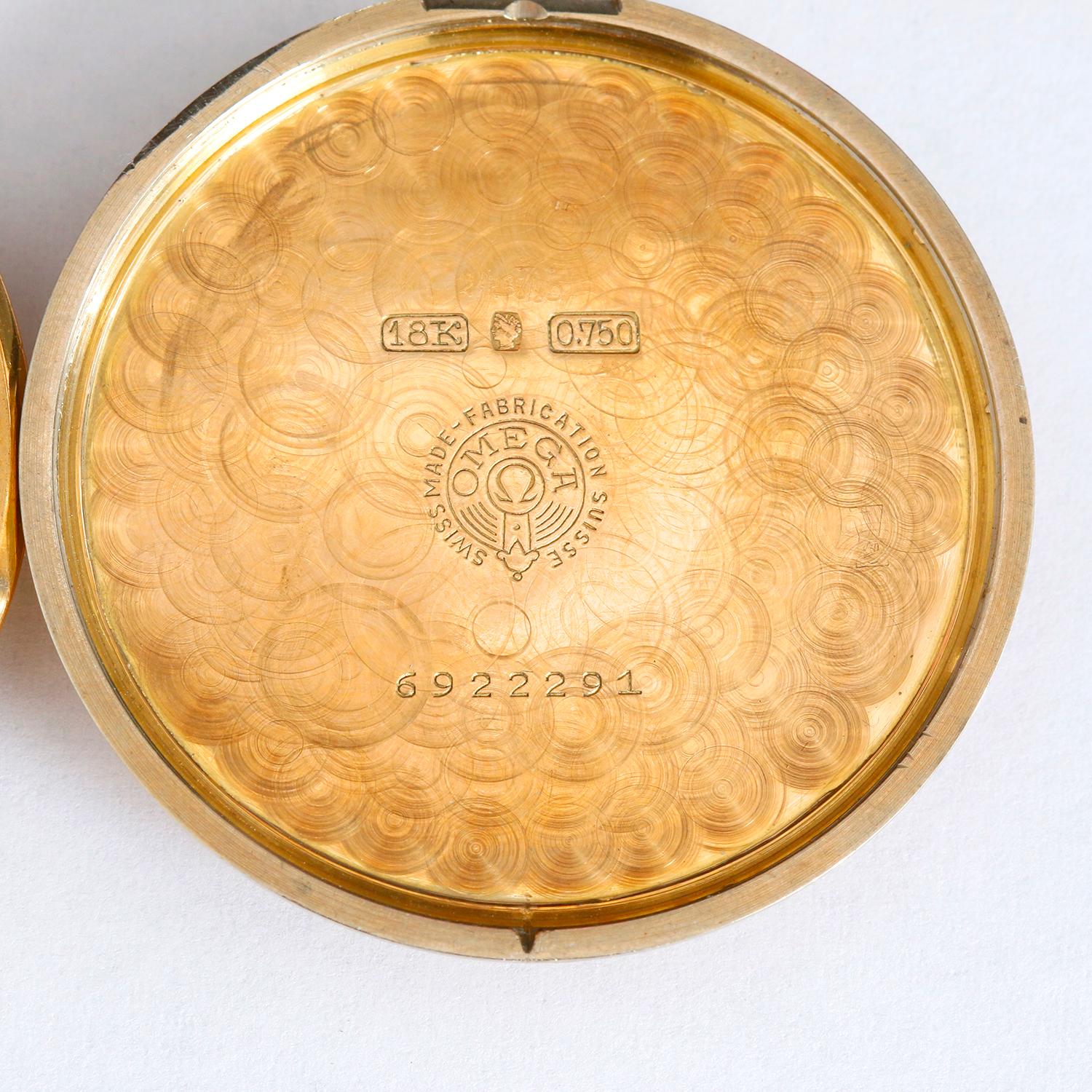 Men's Art Deco Vintage Omega 18K Yellow Gold Pocket Watch For Sale