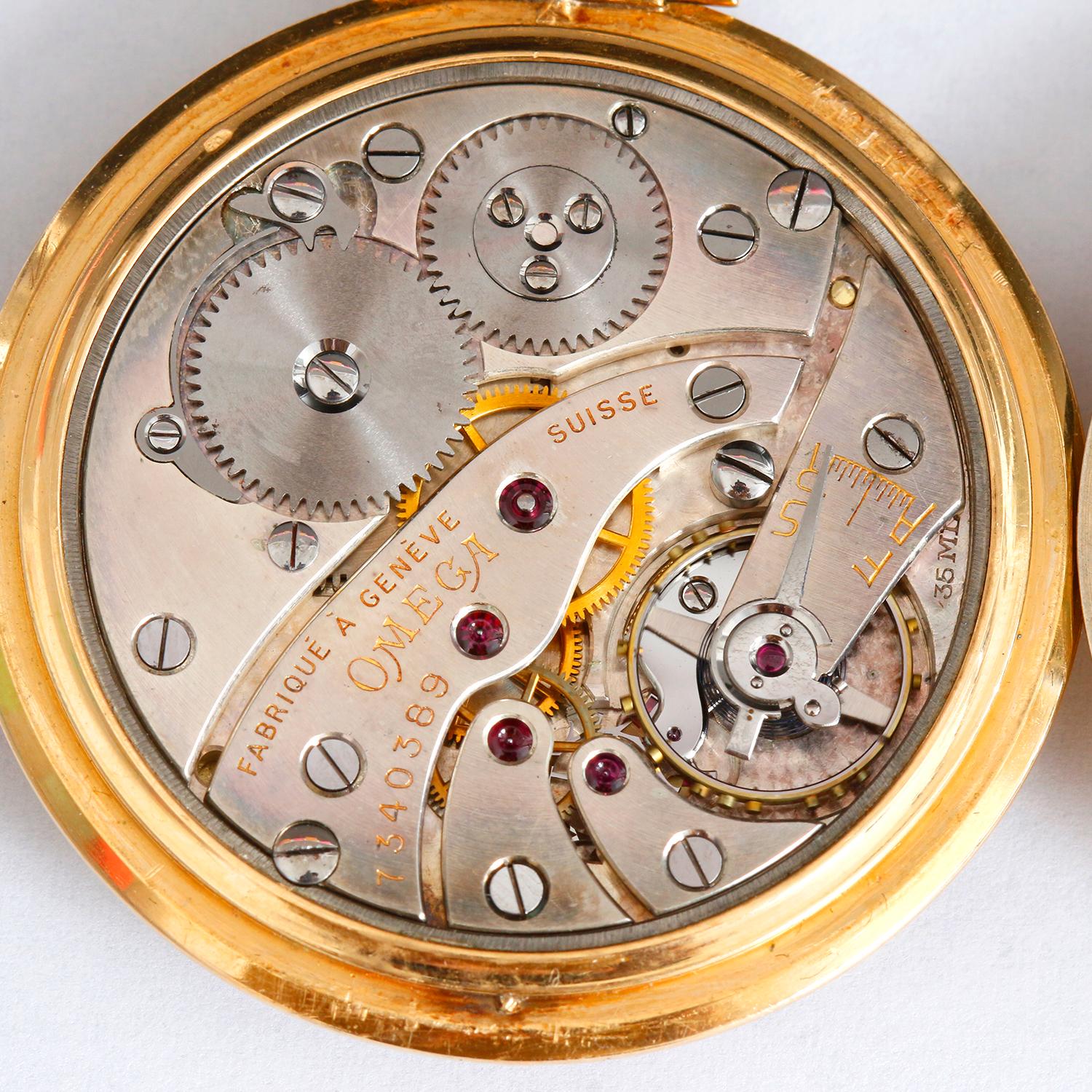 Men's Art Deco Vintage Omega 18K Yellow Gold Pocket Watch For Sale