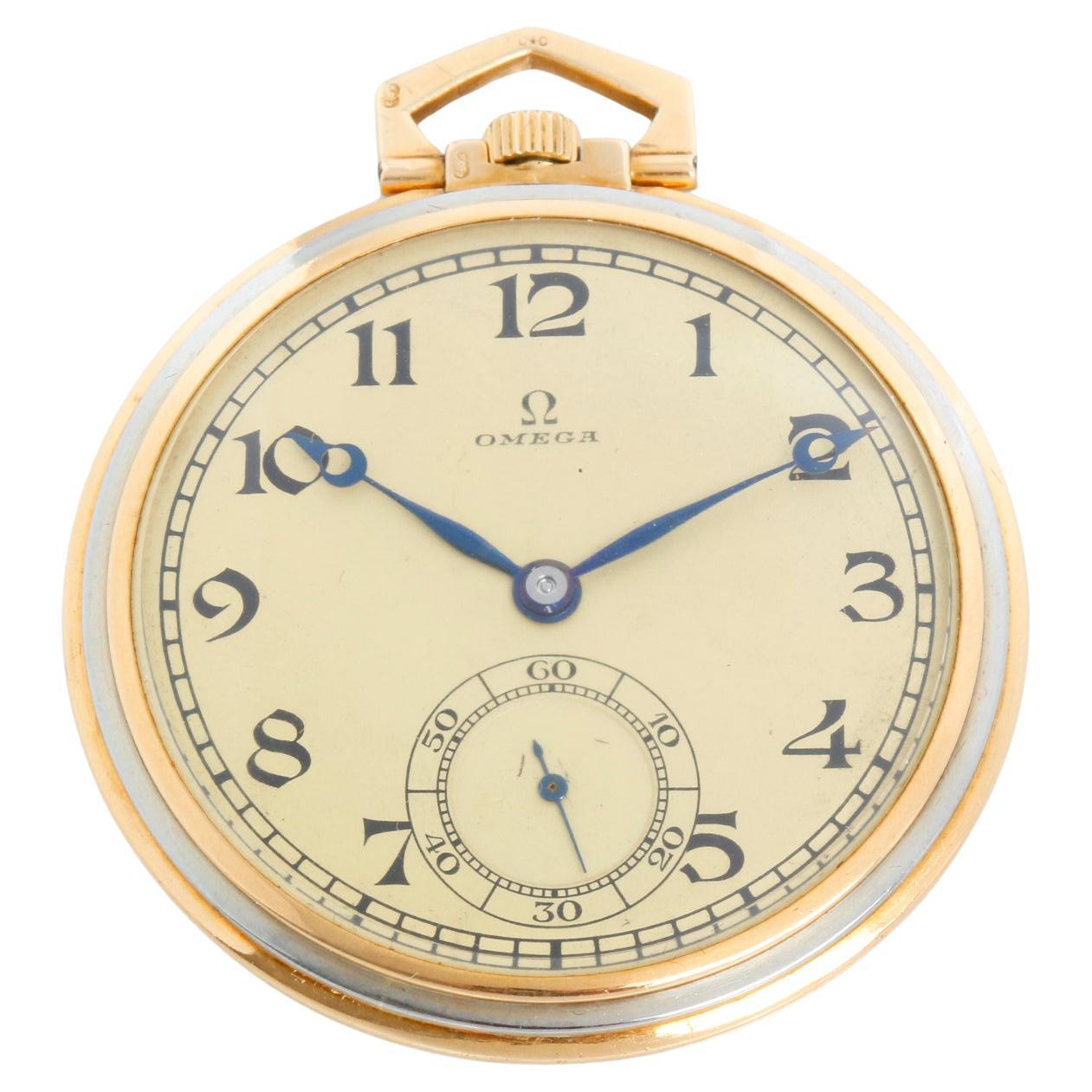 Art Deco Vintage Omega 18K Yellow Gold Pocket Watch For Sale