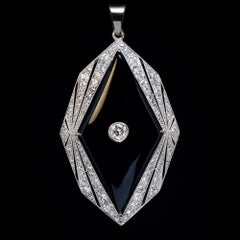 Art Deco Vintage Onyx Diamond Platinum Pendant
