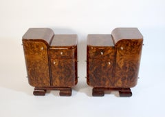 Art Deco Vintage Pair Nightstands Walnut Nickel 1930s Austria