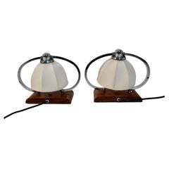 Art Deco Vintage Pair of Bedside Lamps Table Lamps Walnut Chromed Metal c 1925
