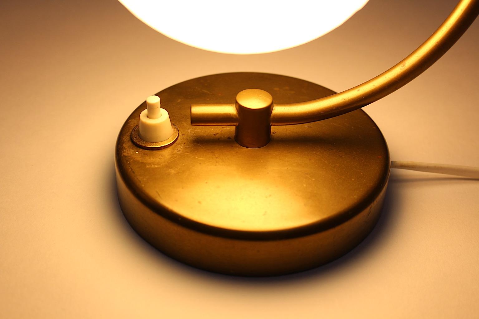 Art Deco Vintage Pair Brass Opaline Glass Table Lamps Sconces Bedside Lamps 1930 For Sale 5