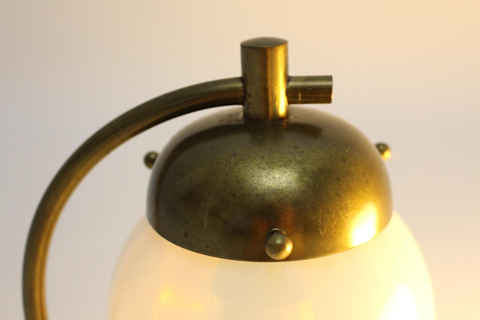 Art Deco Vintage Pair Brass Opaline Glass Table Lamps Sconces Bedside Lamps 1930 For Sale 6