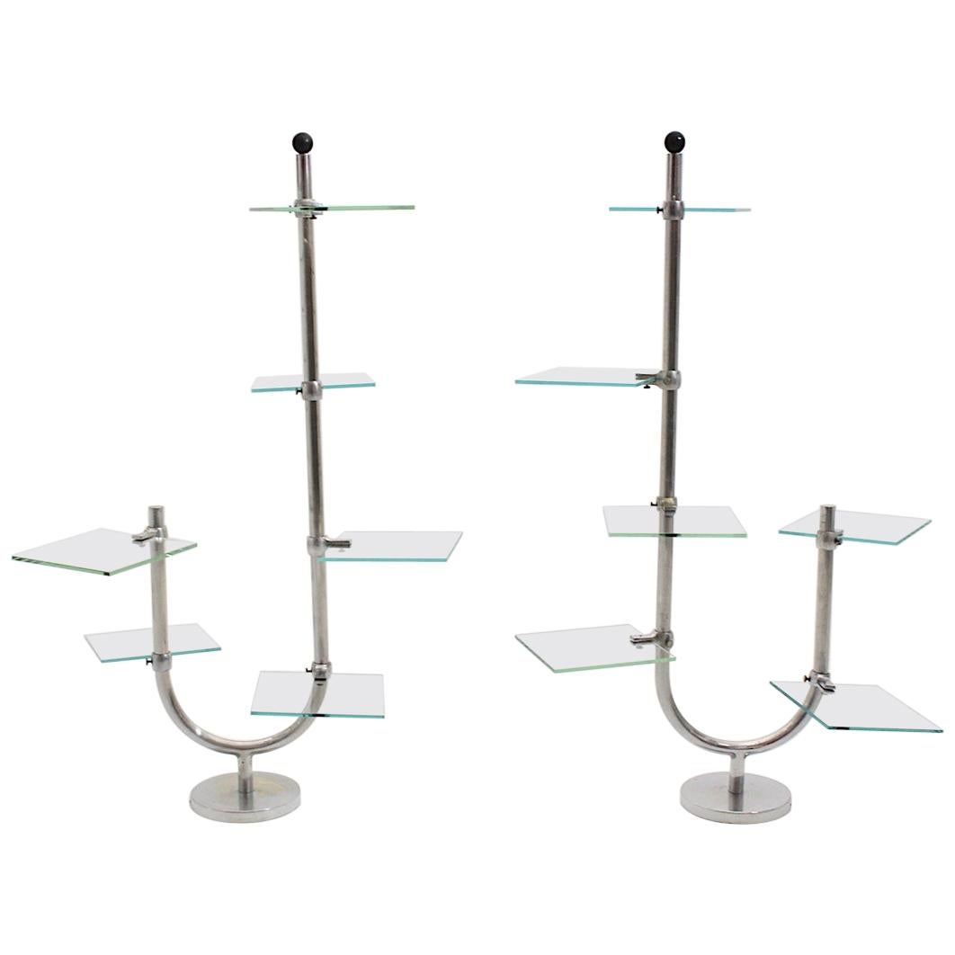 Art Deco Vintage Pair of Nickel-Plated Shelves or Flower Stand, 1930s, France