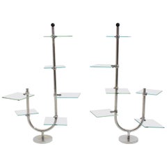 Art Deco Vintage Pair of Nickel-Plated Shelves or Flower Stand, 1930s, France