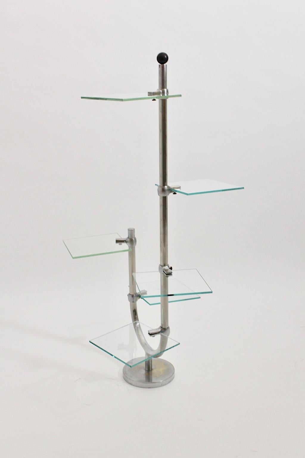 Art Deco Vintage Pair of Nickel-Plated Shelves or Flower Stand, 1930s, France For Sale 4