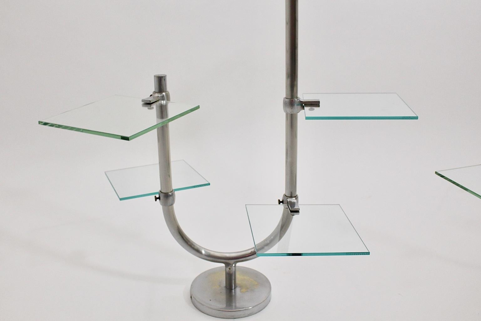 Art Deco Vintage Pair of Nickel-Plated Shelves or Flower Stand, 1930s, France For Sale 5