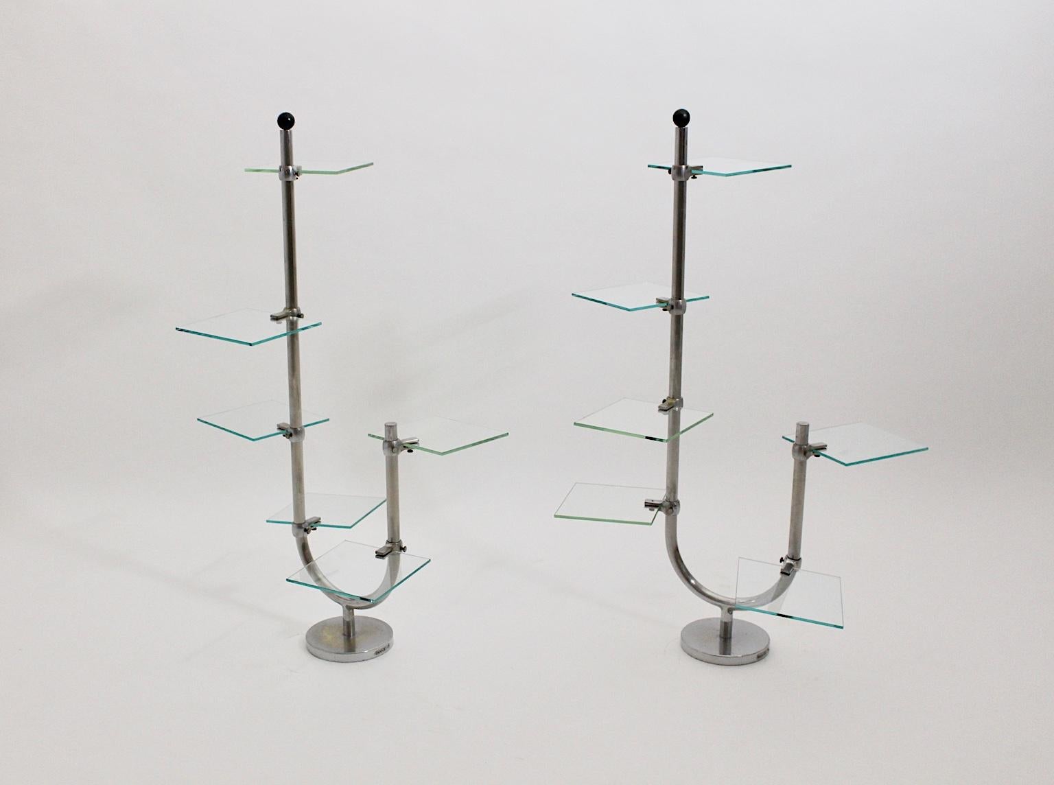 Mid-20th Century Art Deco Vintage Pair of Nickel-Plated Shelves or Flower Stand, 1930s, France For Sale