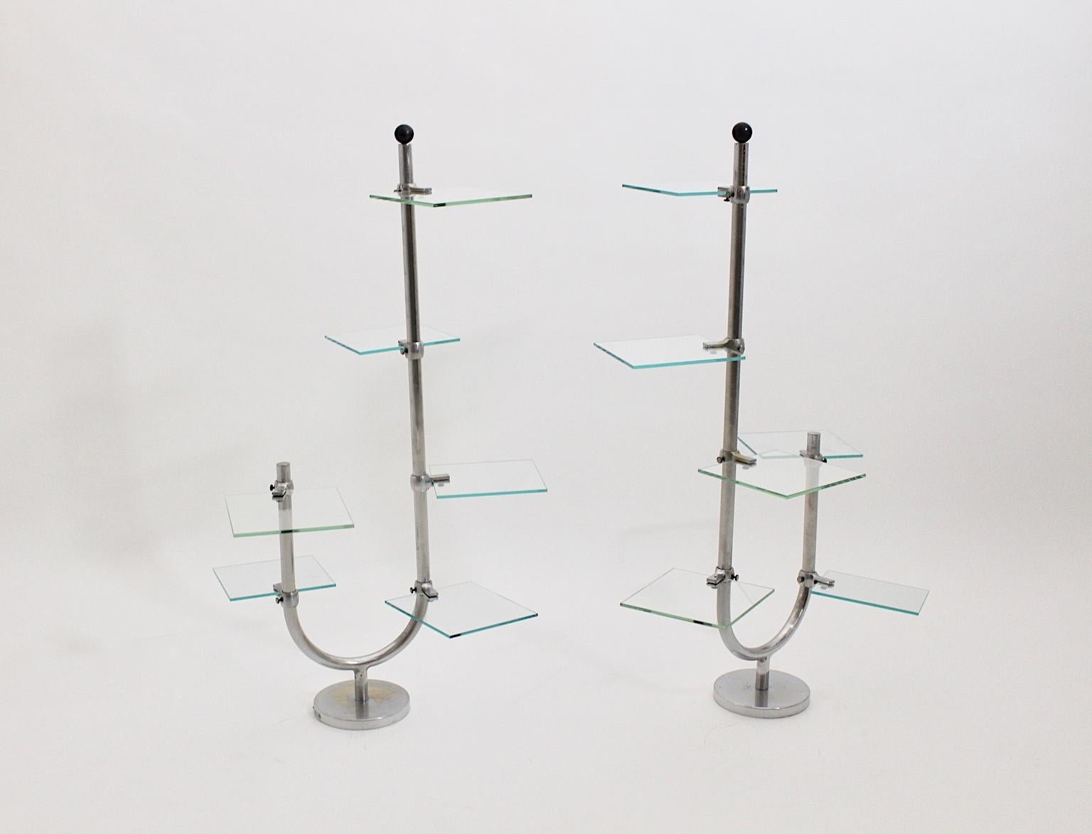 Art Deco Vintage Pair of Nickel-Plated Shelves or Flower Stand, 1930s, France For Sale 1