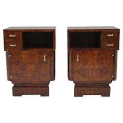 Art Deco Vintage Pair of Walnut Nightstands or Small Cabinets, 1930s, Italy