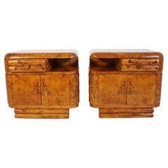Art Deco Vintage Pair Poplar Wood Soft Brown Nightstands 1930s Vienna