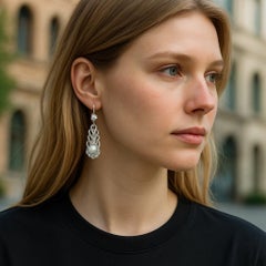 Art Deco Vintage Pearl and Diamond 0.60 Carat White Gold 1.20 Inch Hoop Earrings