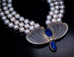 Collier Art déco vintage en perles, saphirs, diamants et cristal de roche