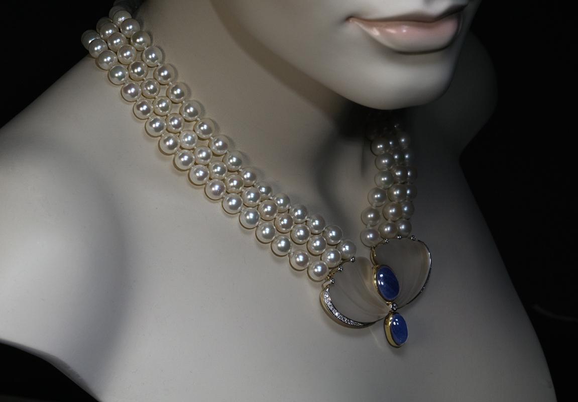 Vintage Art Deco Vintage Perle Saphir Diamant Bergkristall Halskette 1