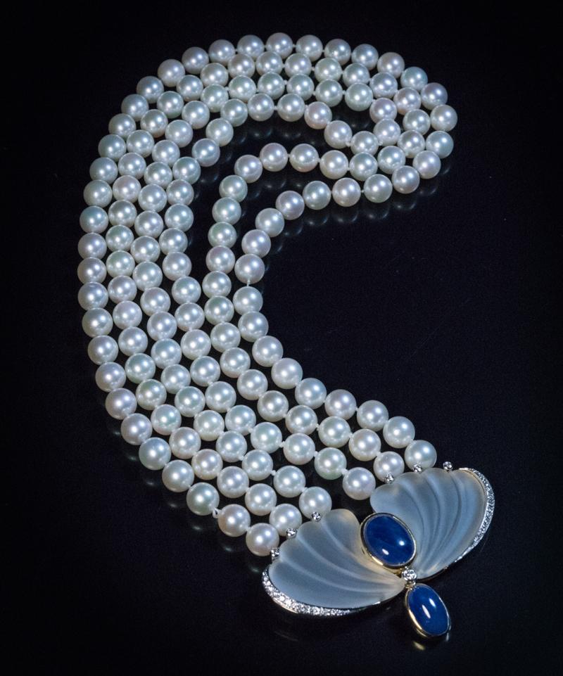 Vintage Art Deco Vintage Perle Saphir Diamant Bergkristall Halskette 2