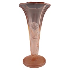 Art Deco Vintage Pink Frosted Glass Oriental Lady Vase