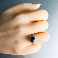 Art Deco Vintage Platinum Cabochon Ceylon Sapphire and Diamond Ring