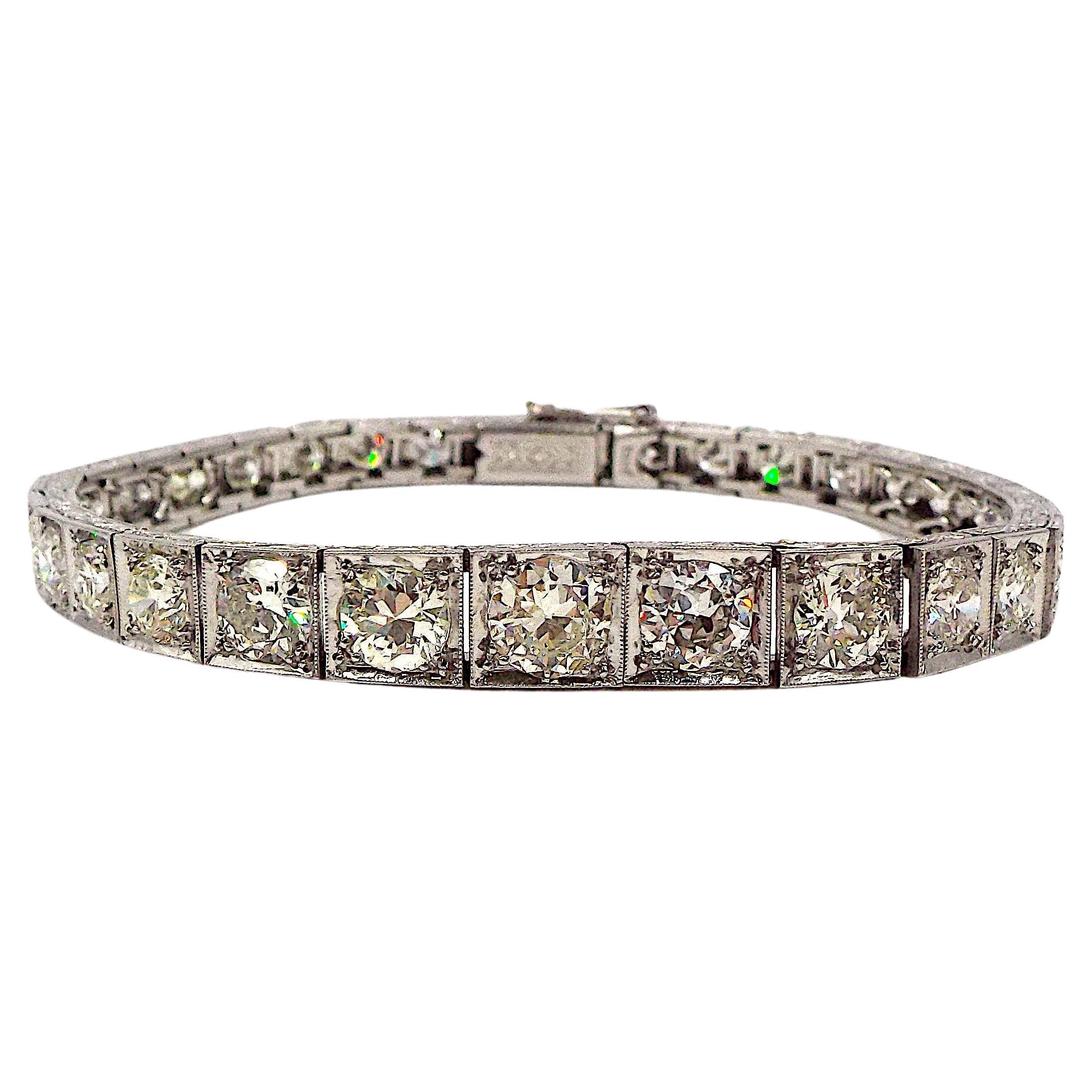 Art Deco Vintage Platinum and Diamond Line Bracelet, Approximately 9.15