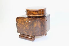 Art Deco Vintage Poliert Brown Nussbaum Nickel Geometrische Truhe um 1930 Wien