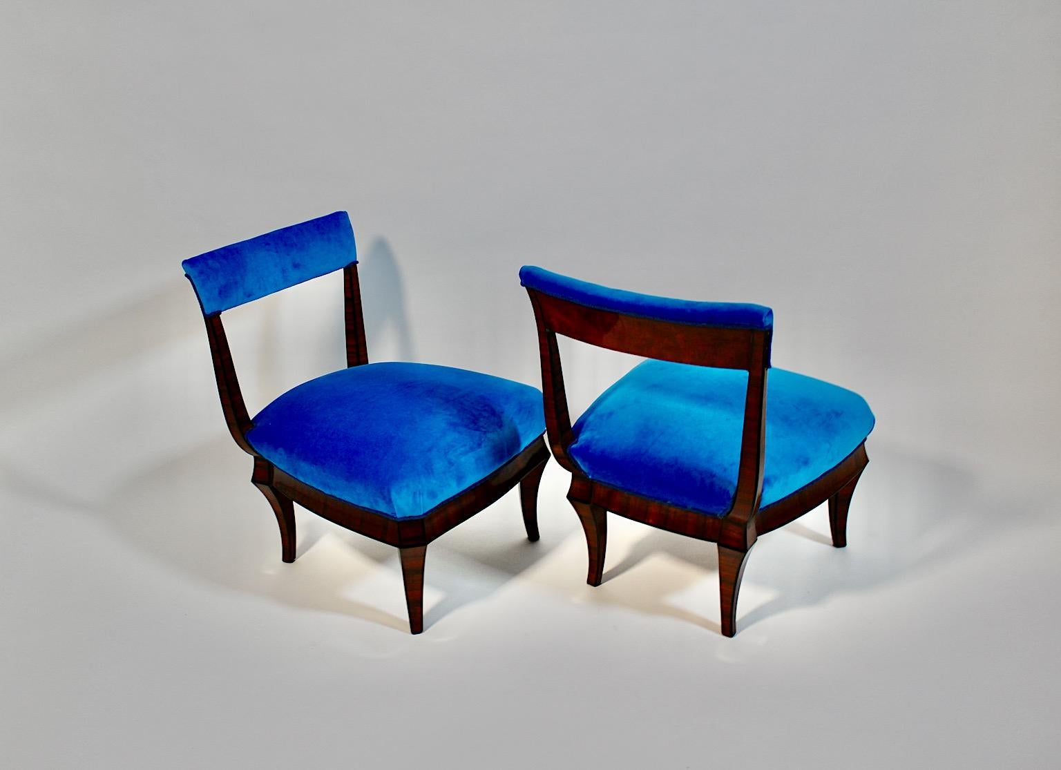 Art Deco Vintage Rosewood Blue Side Chairs Circle Hugo Gorge Dagobert Peche  For Sale 6