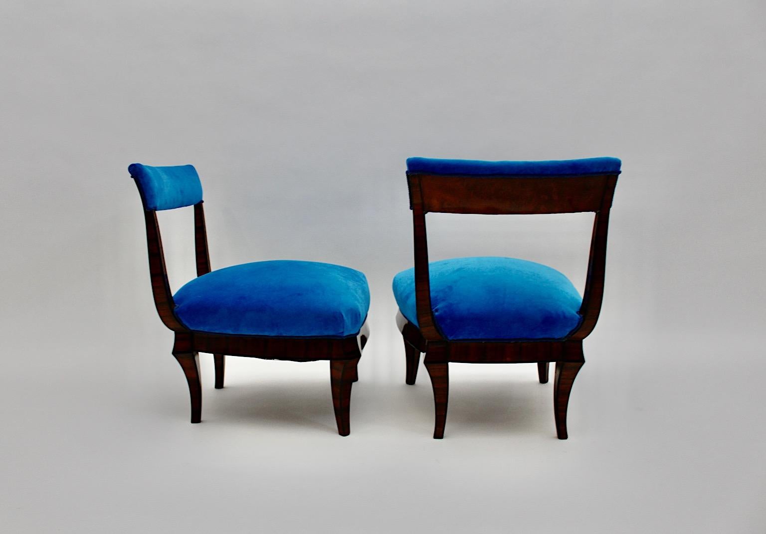 Austrian Art Deco Vintage Rosewood Blue Side Chairs Circle Hugo Gorge Dagobert Peche  For Sale