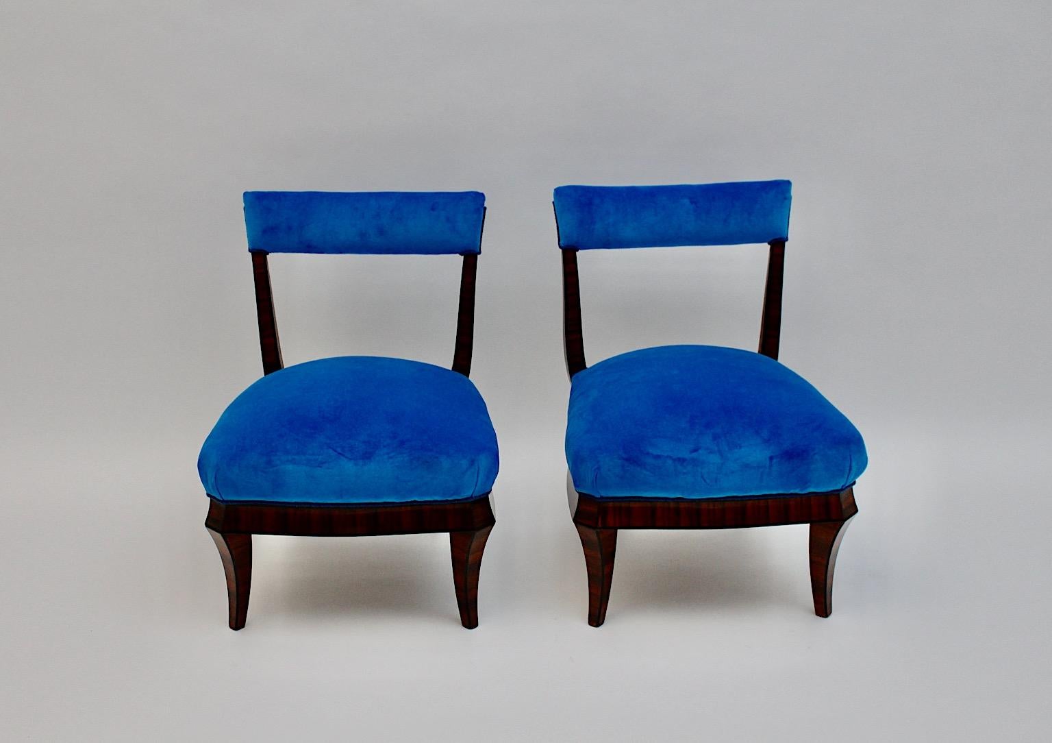 Art Deco Vintage Rosewood Blue Side Chairs Circle Hugo Gorge Dagobert Peche  In Good Condition For Sale In Vienna, AT