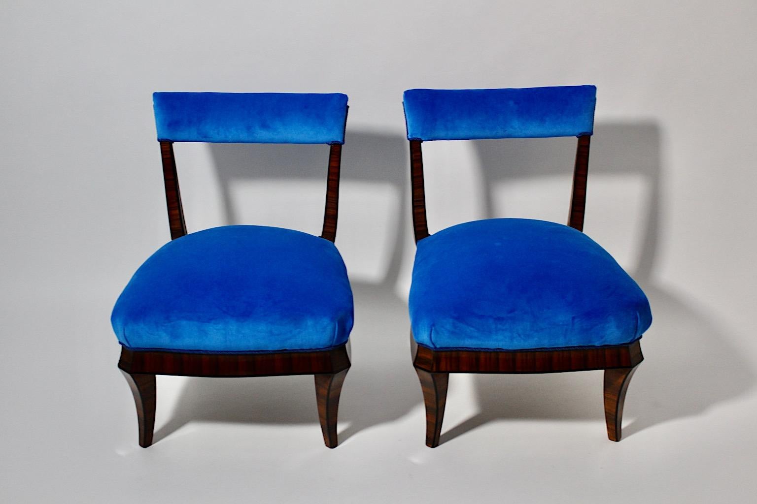 Early 20th Century Art Deco Vintage Rosewood Blue Side Chairs Circle Hugo Gorge Dagobert Peche  For Sale