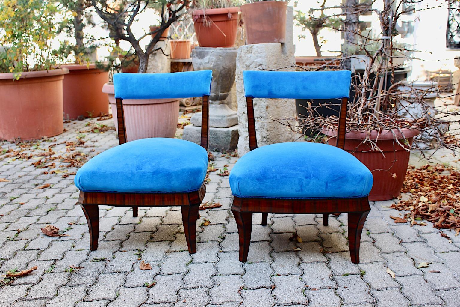 Velvet Art Deco Vintage Rosewood Blue Side Chairs Circle Hugo Gorge Dagobert Peche  For Sale