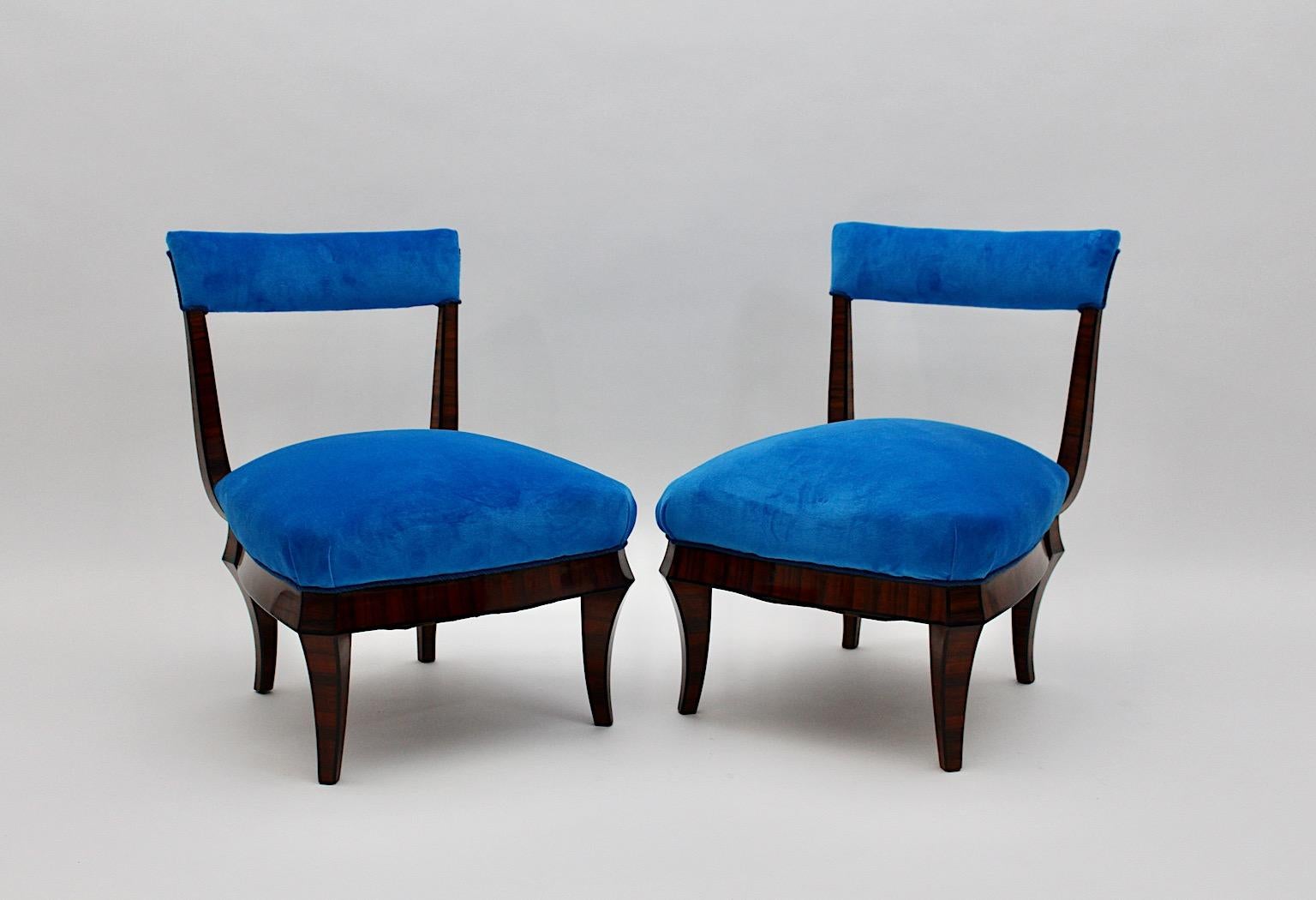 Chaises d'appoint Art Déco vintage en bois de rose bleu cercle Hugo Gorge Dagobert Peche  en vente 2