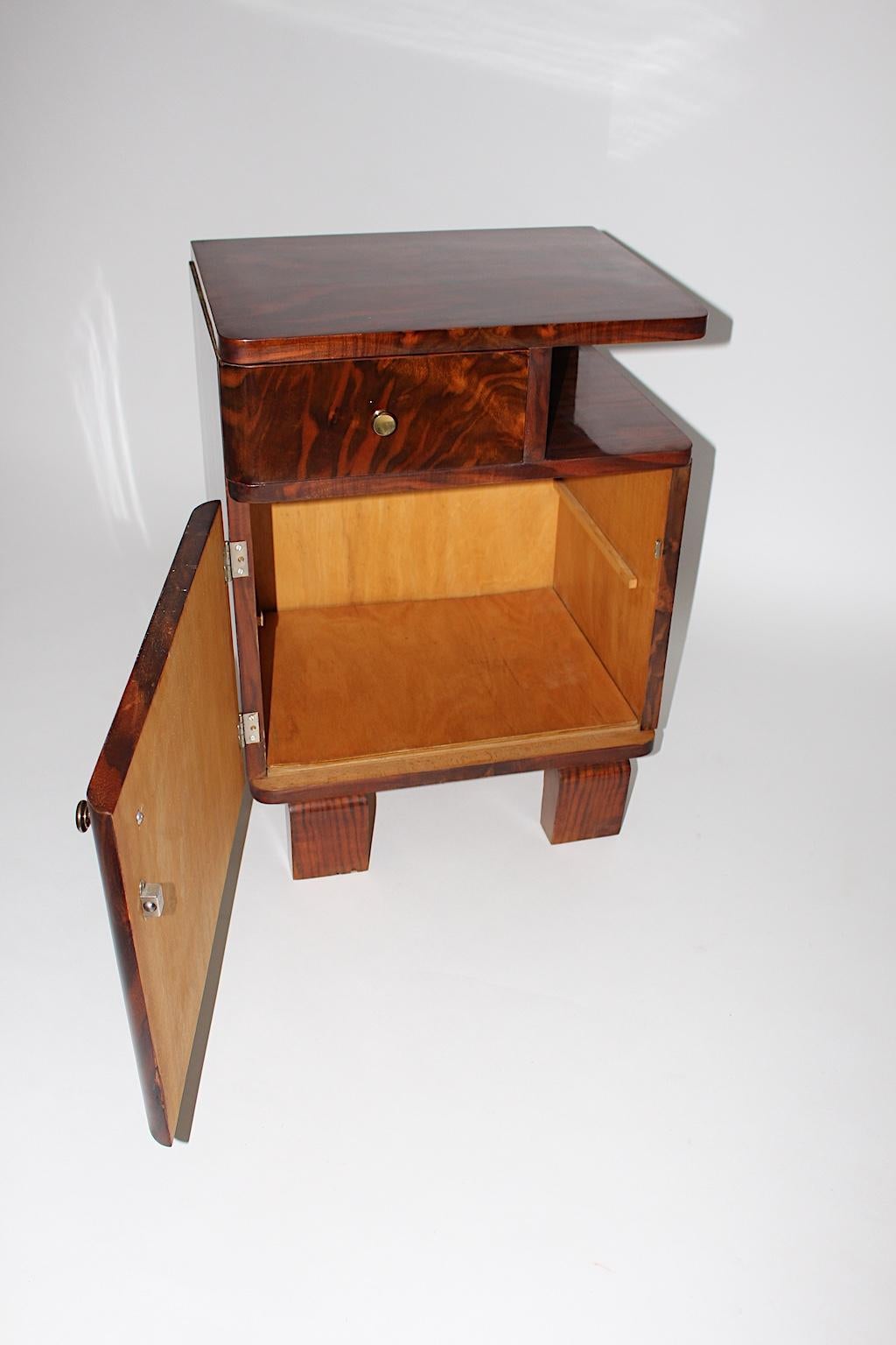 Mid-20th Century Art Deco Vintage Walnut Brass Small Chest or Nightstand, Austria, 1930s For Sale
