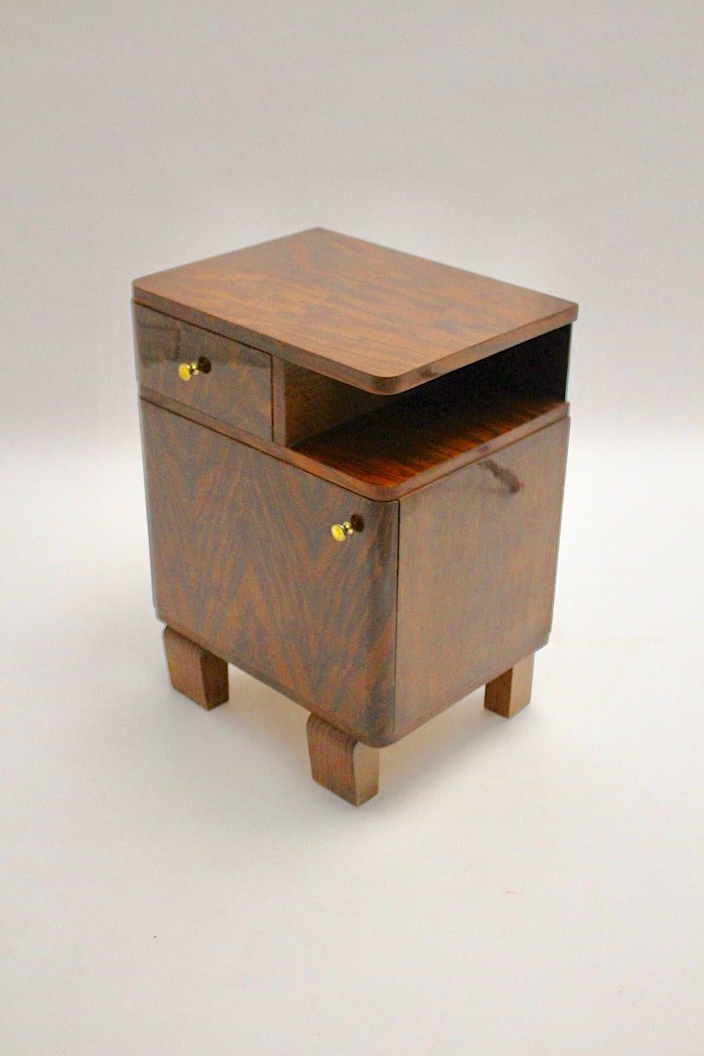 Art Deco Vintage Walnut Brass Small Chest or Nightstand, Austria, 1930s For Sale 1