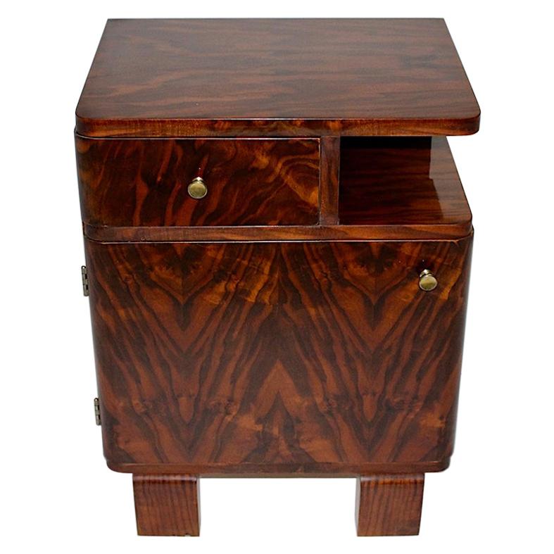 Art Deco Vintage Walnut Brass Small Chest or Nightstand, Austria, 1930s For Sale