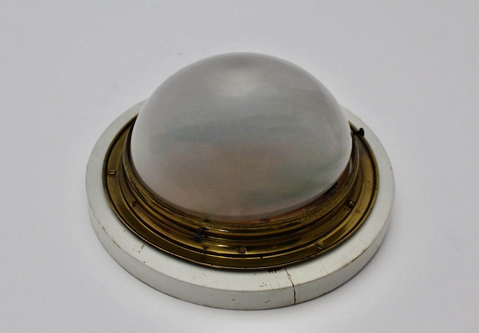 Austrian Art Deco Vintage Round Flush Mount Brass Glass 1920s Austria For Sale