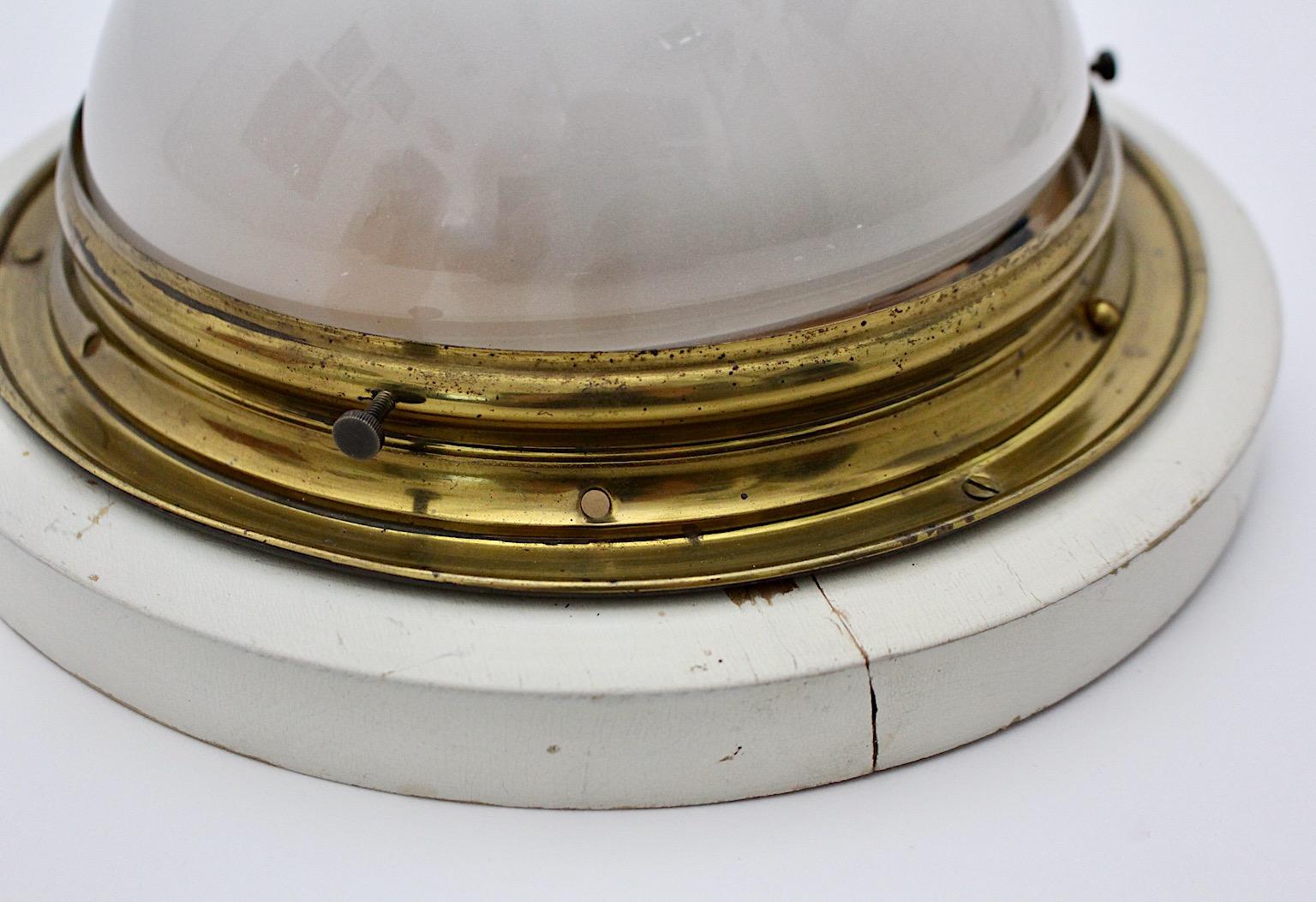 Art Deco Vintage Round Flush Mount Brass Glass 1920s Austria For Sale 1