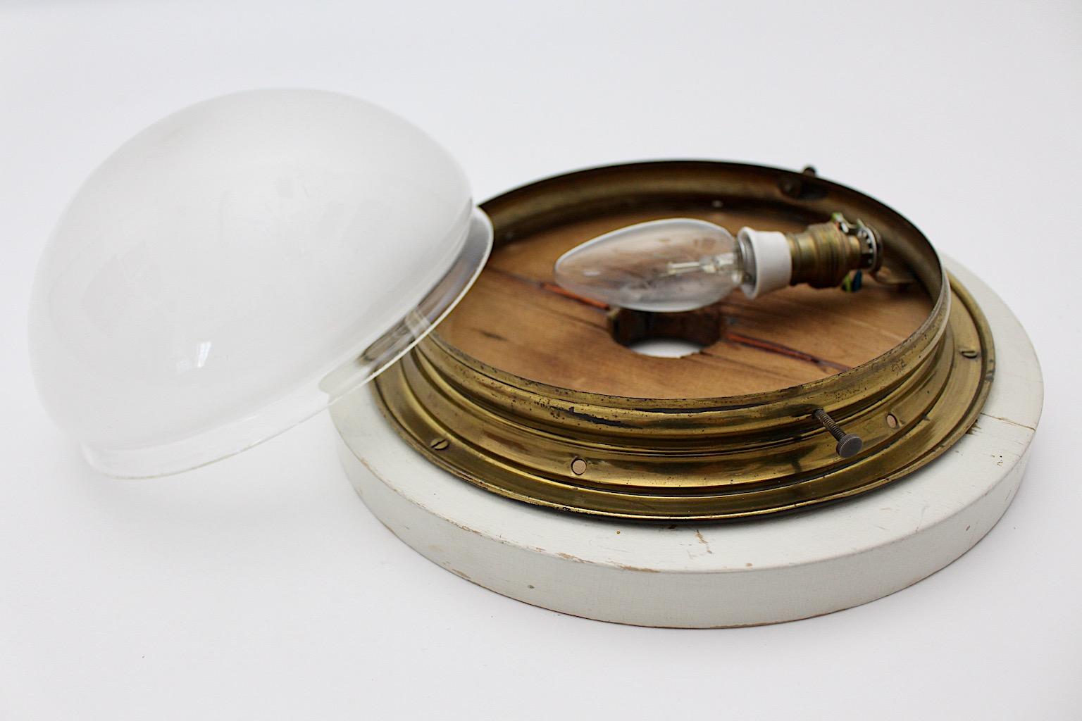 Art Deco Vintage Round Flush Mount Brass Glass 1920s Austria For Sale 2