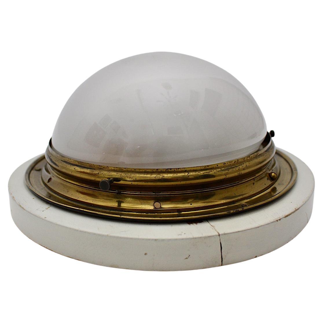 Art Deco Vintage Round Flush Mount Brass Glass 1920s Austria For Sale