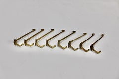 Art Deco Vintage Set Eight Solid Brass Coat Hooks Vienna, circa 1918