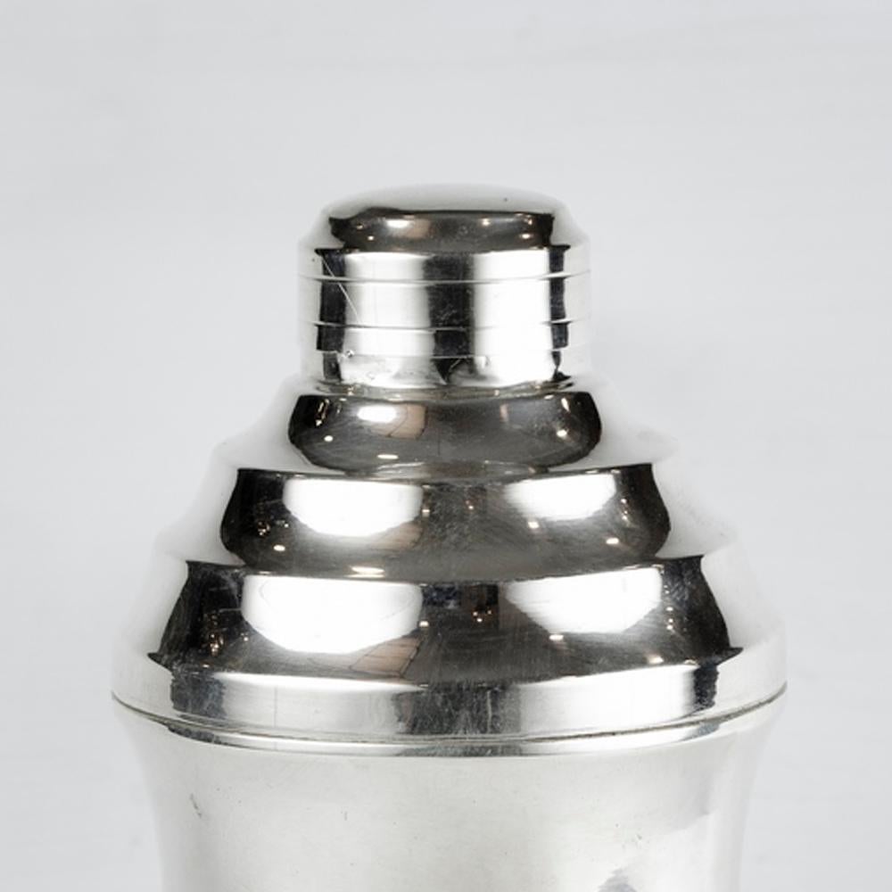 Silvered Art Deco Vintage Silver Plated Stepped Cocktail Shaker France For Sale
