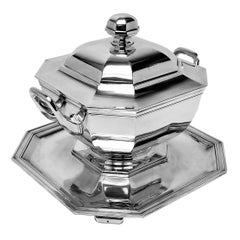 Art Deco Vintage Silver Soup Tureen on Platter France c. 1930