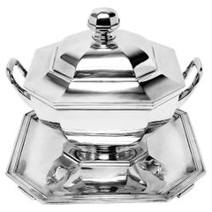 Art Deco Vintage Silver Soup Tureen on Platter France c. 1930