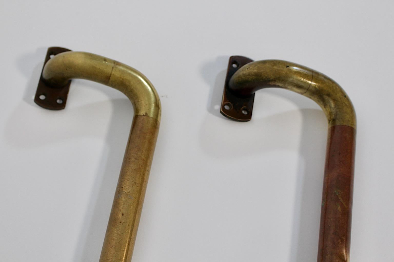 Art Deco Vintage Solid Brass Handles Towel Rails Towel BarPair Duo Austria 1930s For Sale 10